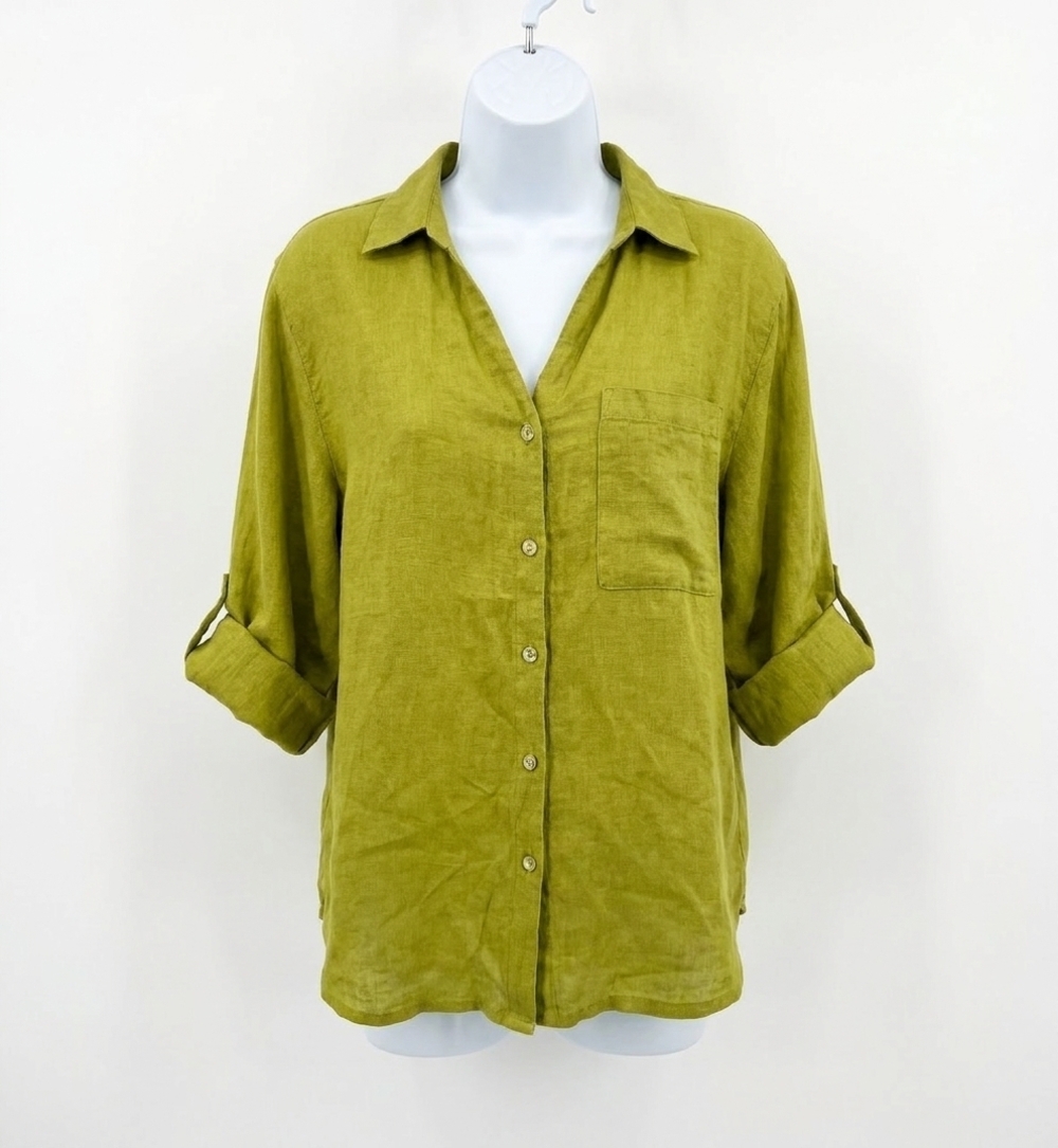 NEW MADE IN ITALY classic button linen top in green